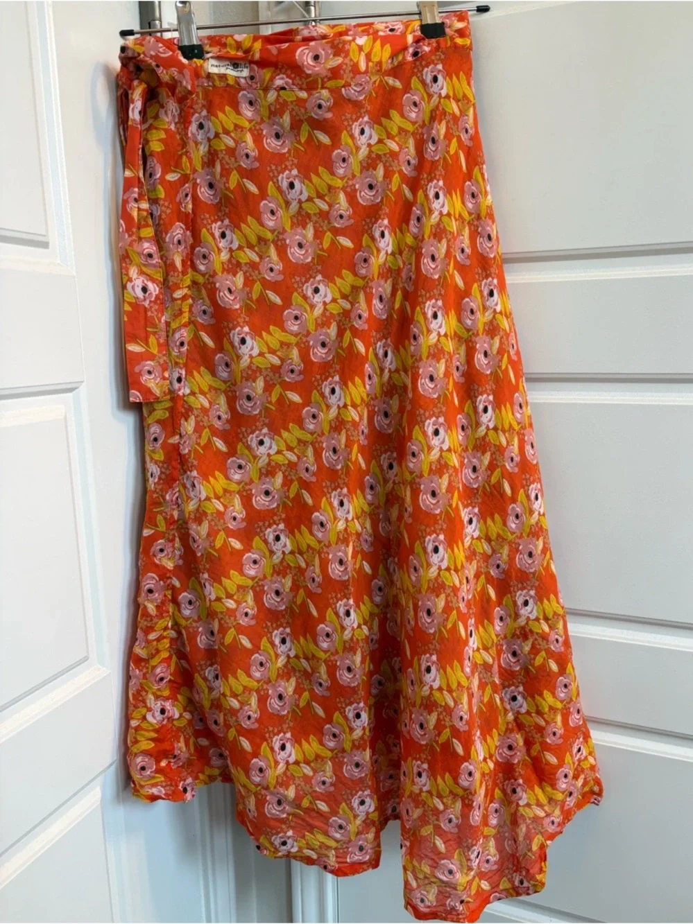 Natural Life Reversible Floral Wrap Skirt in Teal and Orange One Size - Picture 5 of 8